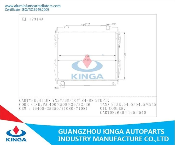 Hot Sale Auto Parts Radiator For Toyota Hilu Yn5#/6#/10# 84-88 Mt